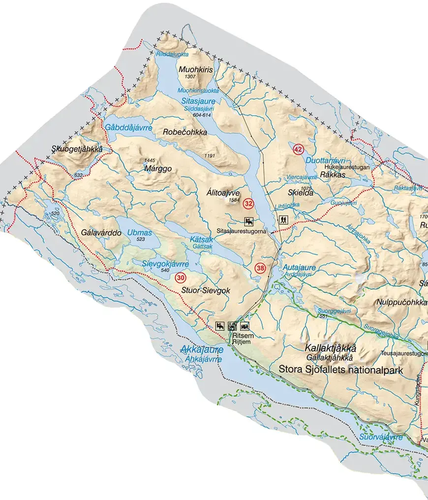 Kartbild av fjällområde Ritsem - Sitajaure